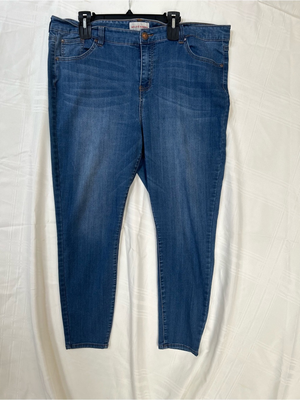 Plus size Blue Stretch Molly & Isadora skinny Jeans. Great for Apple shape.